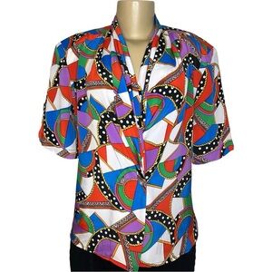 Vintage 80s Ilyssa Maxx For K Colorful Abstract Blouse